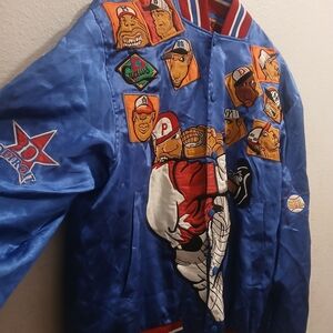 Blue Embroidered Bomber Jacket